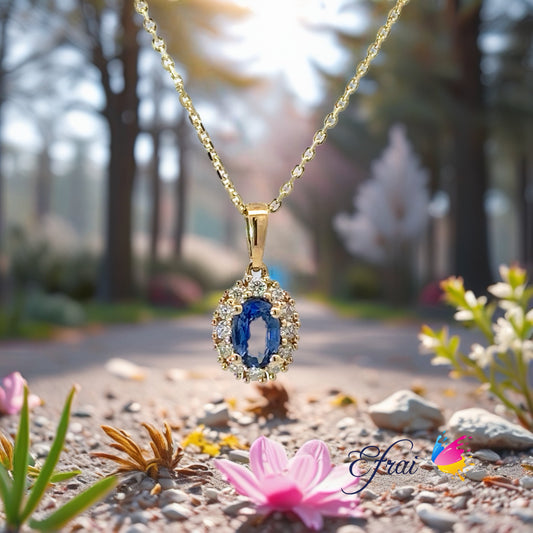 Natural blue sapphire and diamonds pendant