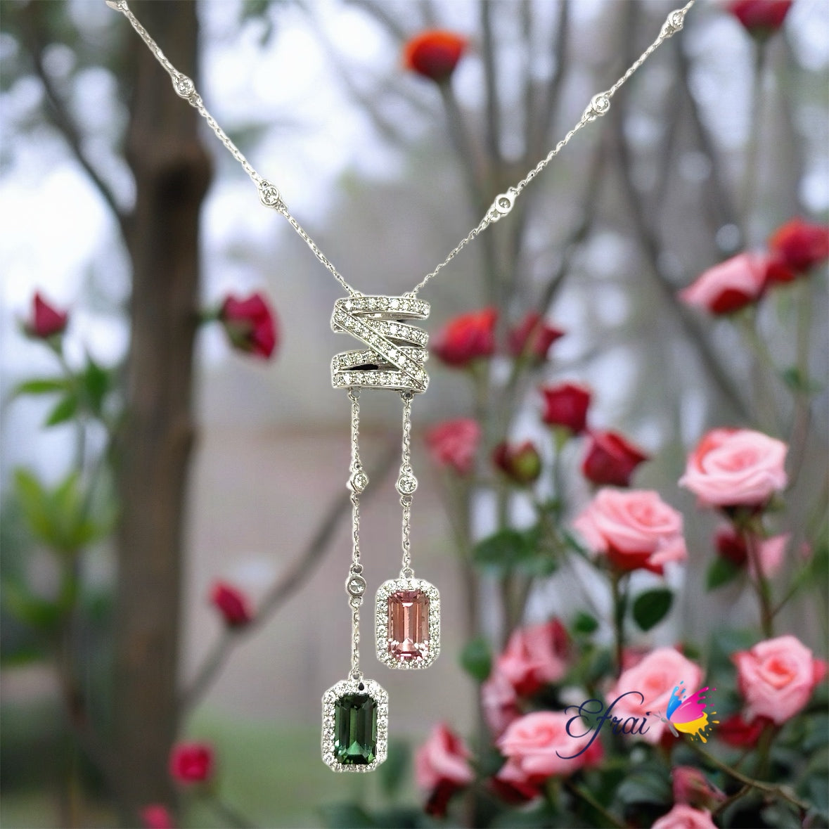 Double tourmalines and diamonds necklace