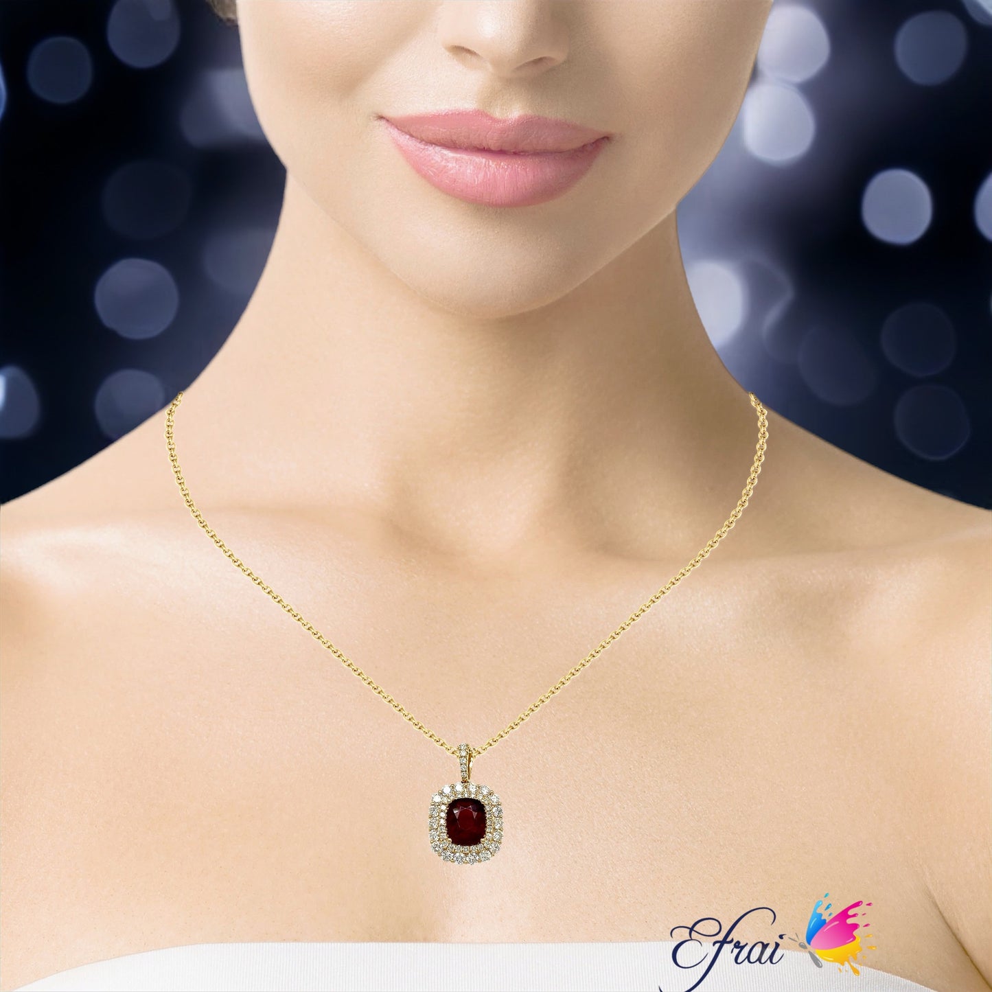 Rubelite and diamonds necklace