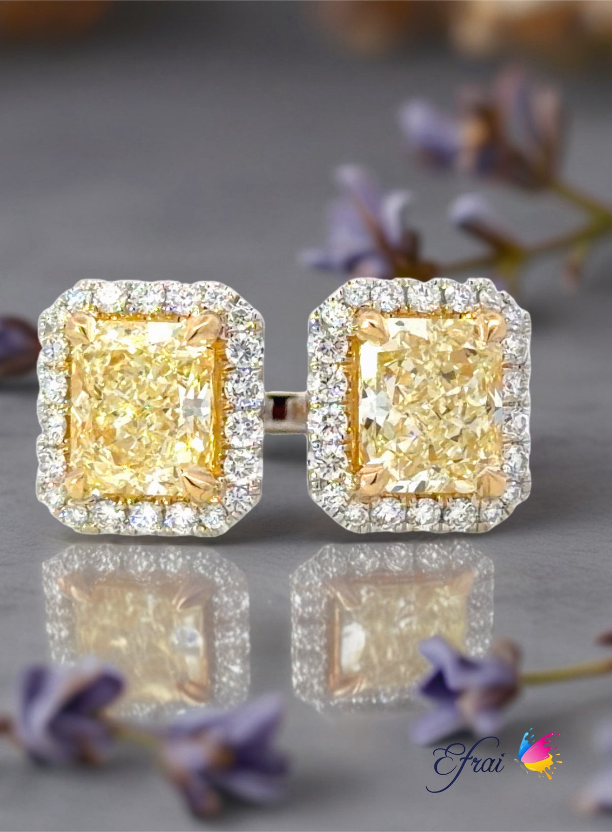 GIA Natural Radiant Yellow Diamonds Halo Moi et Toi ring set in 18K Gold