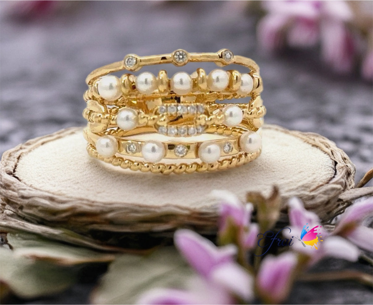 Pearl and diamonds wide band
