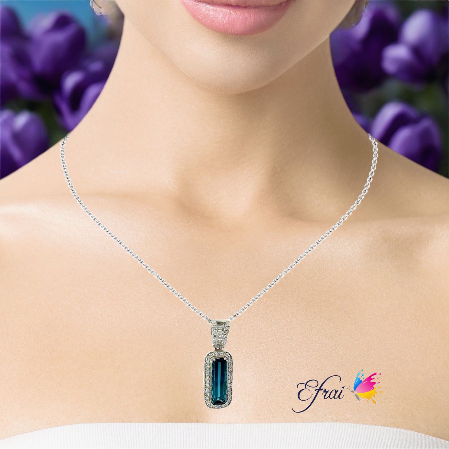 Deep blue tourmaline and diamonds necklace