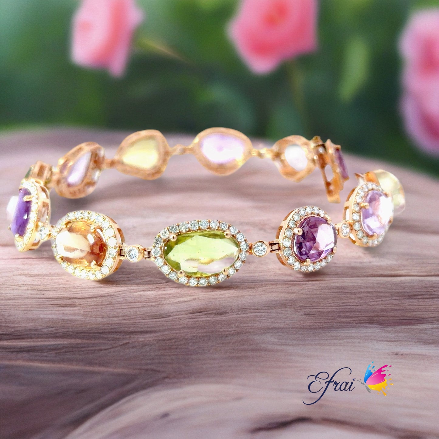 Exquisite certified natural mixed colors sapphires and diamonds bracelet