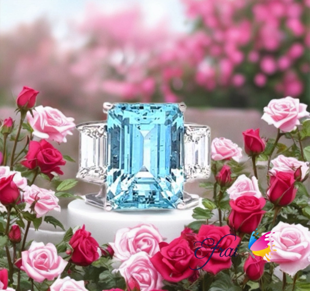 Natural GIA EC Aquamarine and diamonds ring