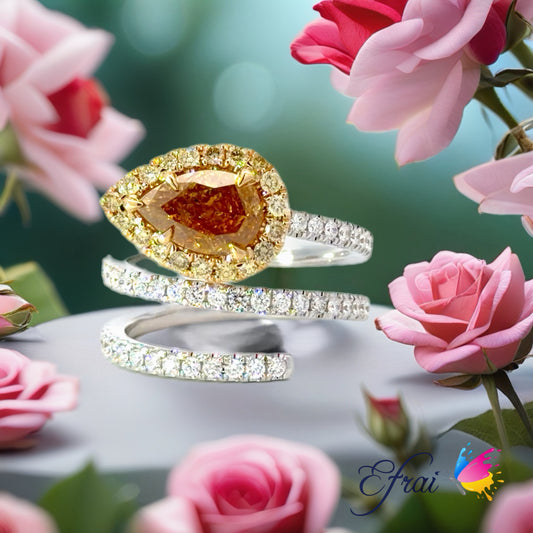 Natural Fancy Deep Orange Diamond Spiral Wrap Ring in White Gold