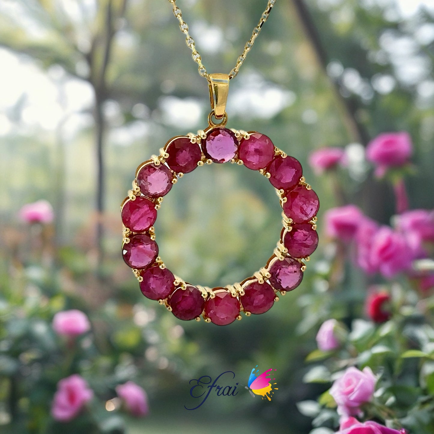 All natural rubies circle of life necklace