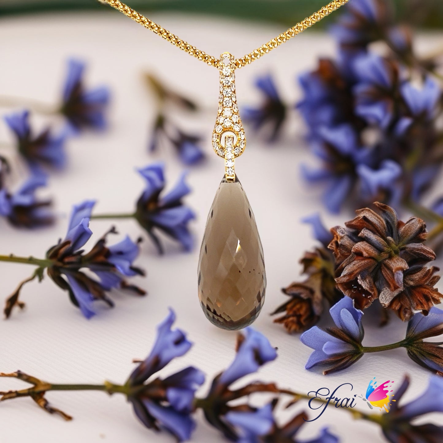 Smoky briolet and diamonds necklace