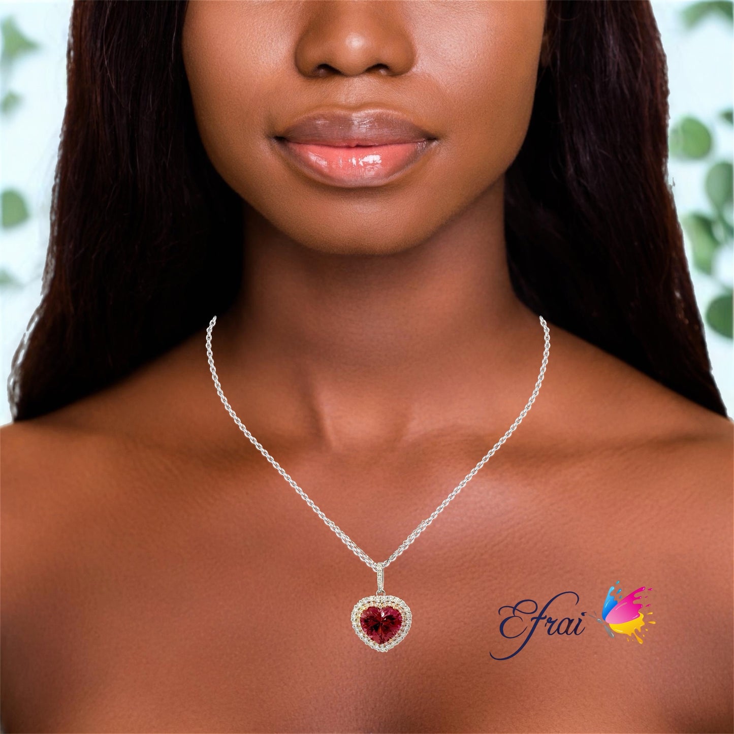 Heart Pink tourmaline and diamonds necklace