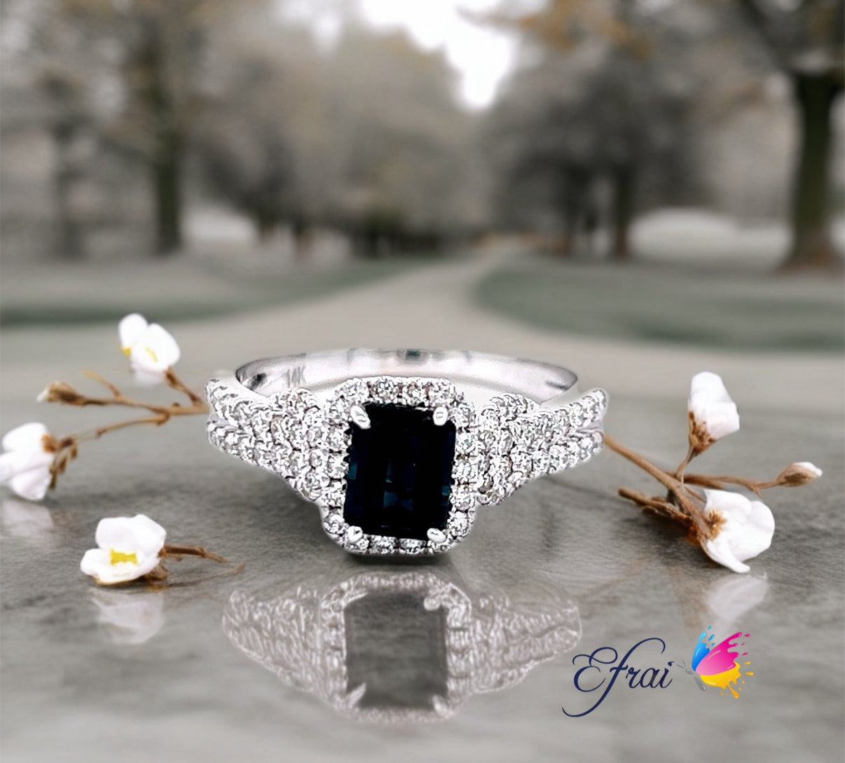 EC blue indicolite diamonds ring