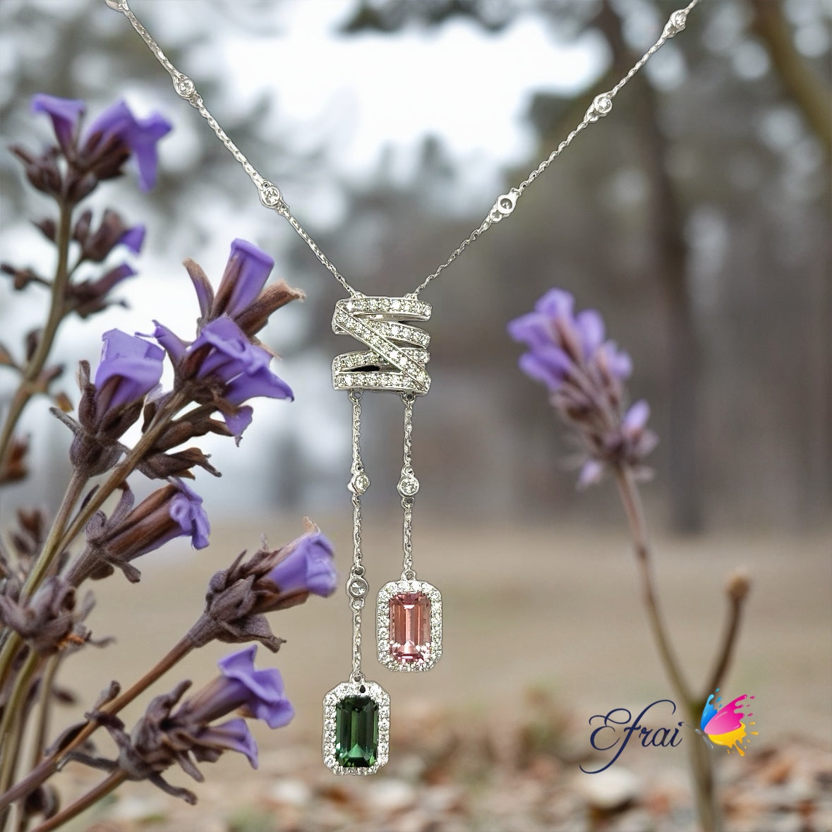Double tourmalines and diamonds necklace