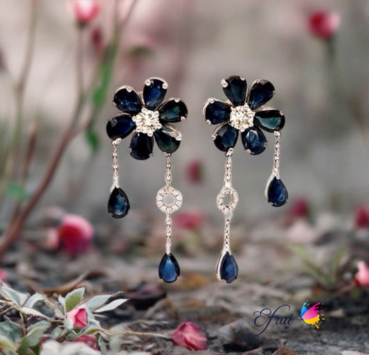 Sapphire flowers diamonds earrings