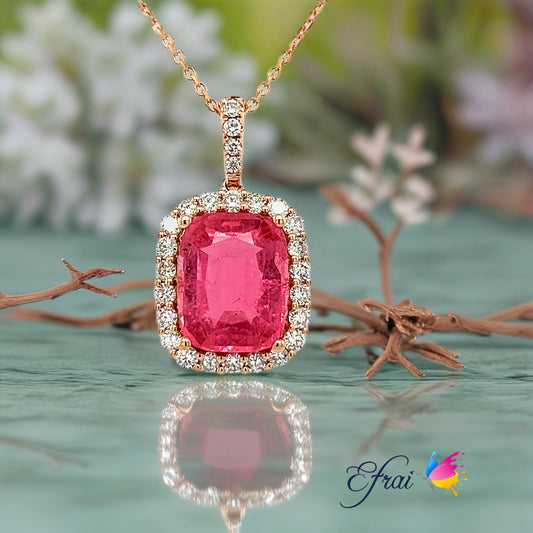 Bright Neon pink tourmaline and diamonds necklace