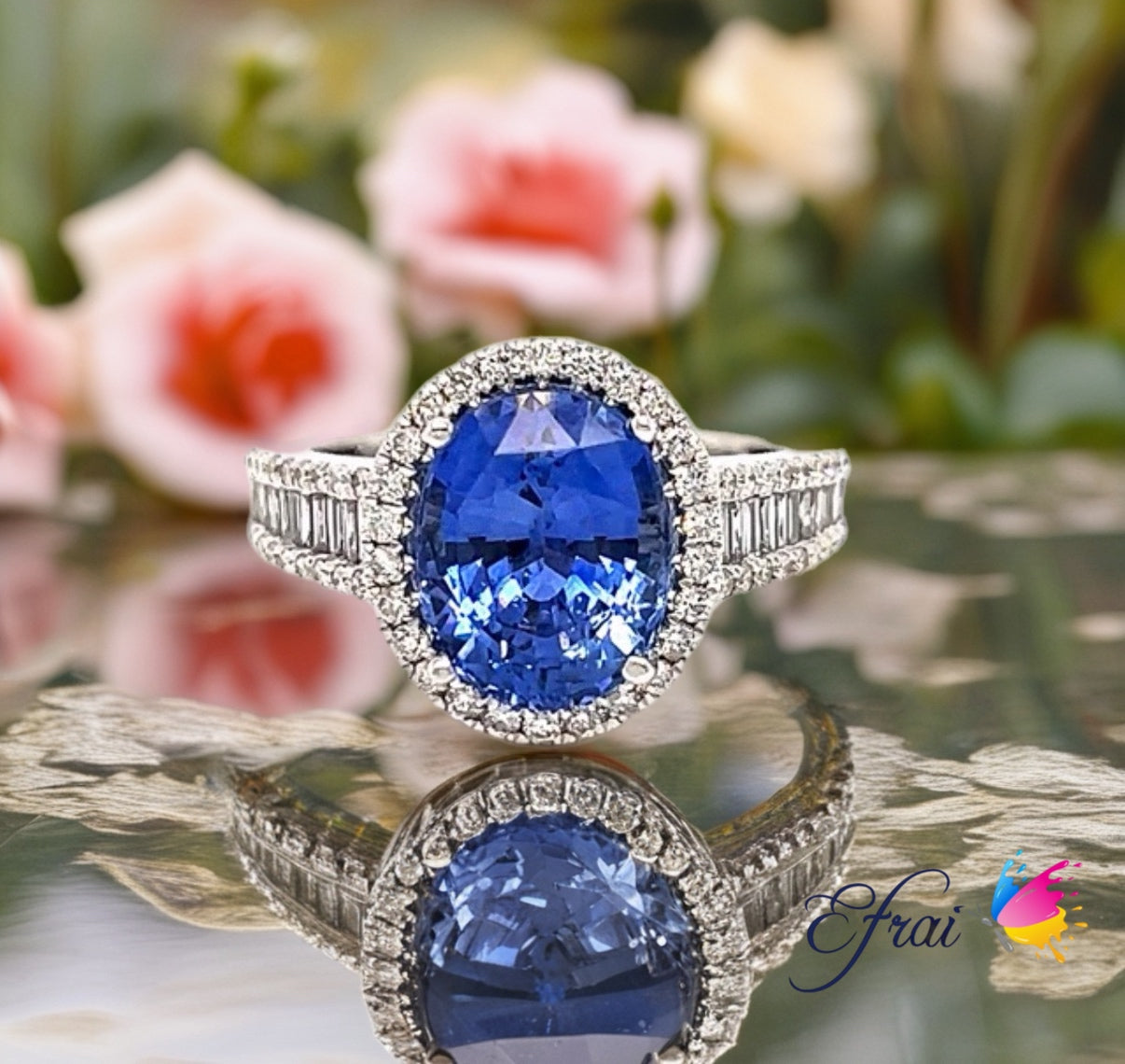 GIA OV Sapphire Ceylon diamonds ring