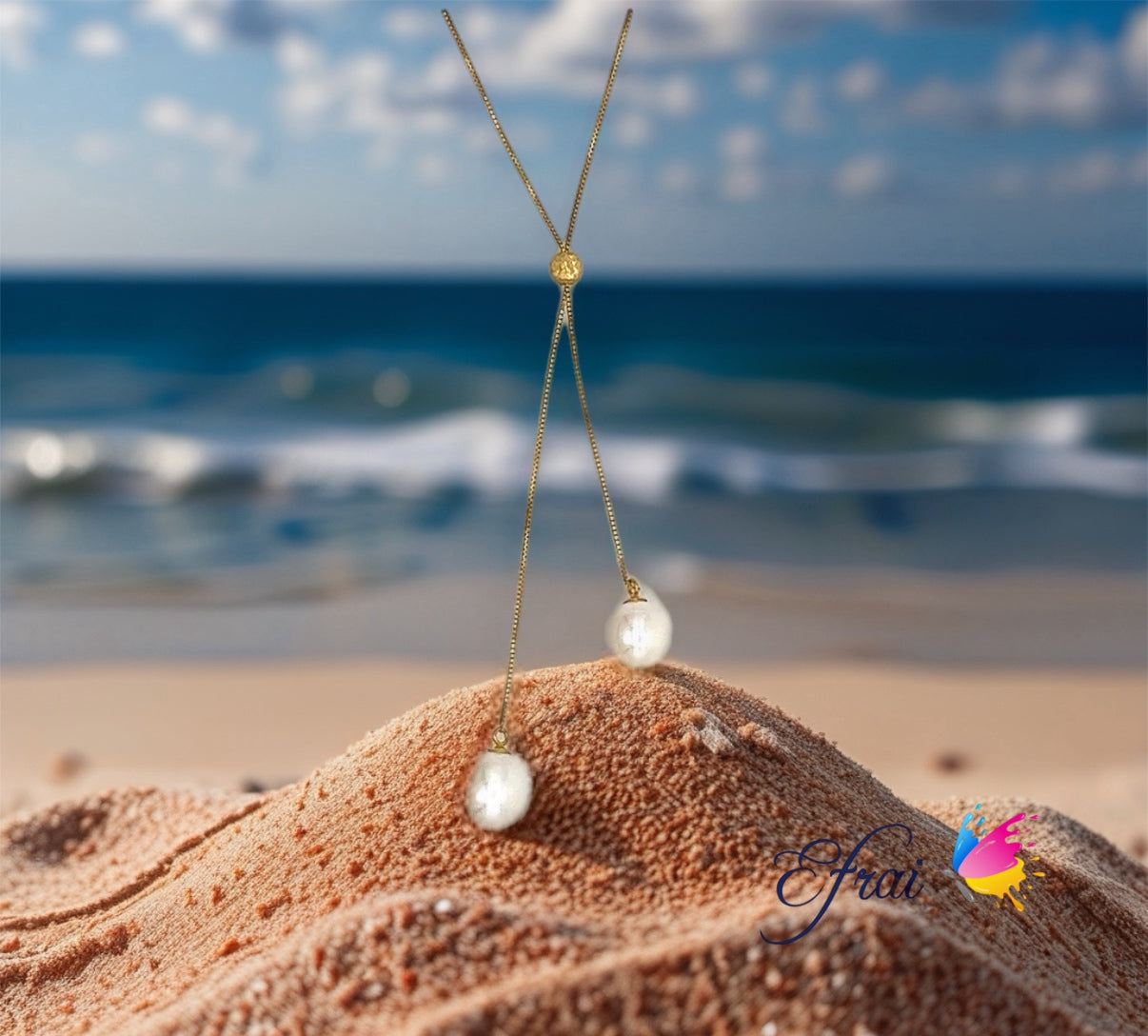 Double pearls lariat necklace