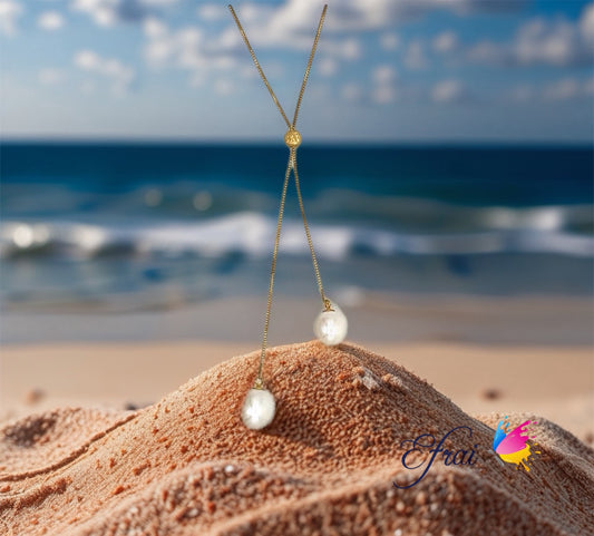 Double pearls lariat necklace