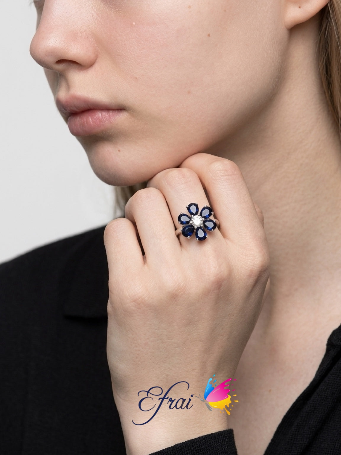 Sapphire flower diamond ring