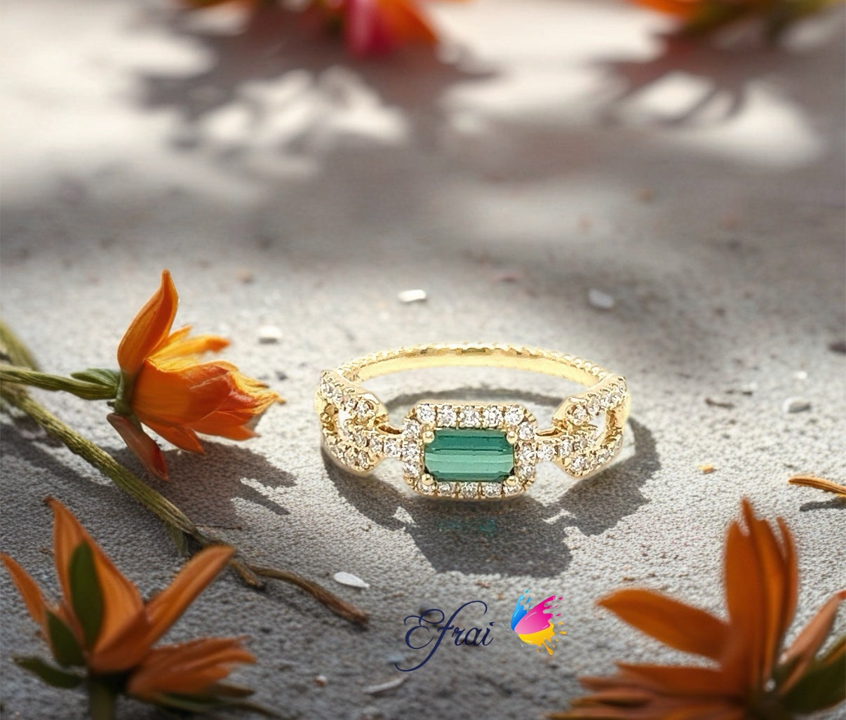 Tourmalines and diamonds rings