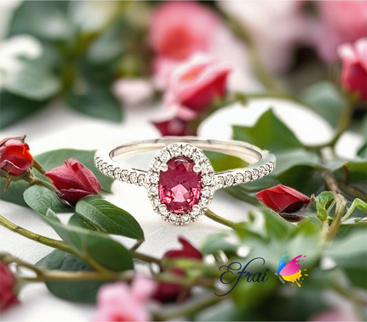 Pink spinel diamonds ring