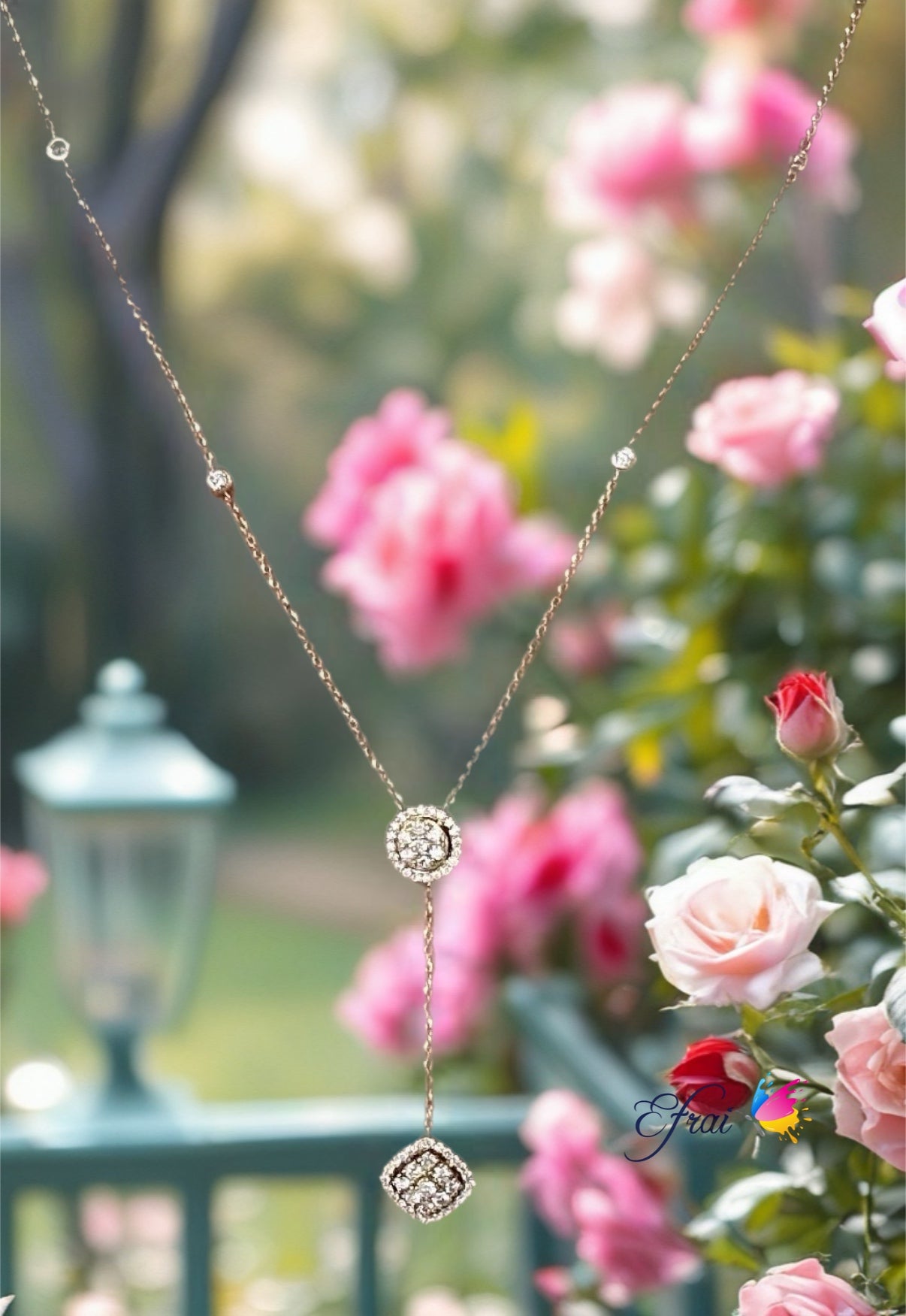 Gorgeous lariat necklace with geometrical shape