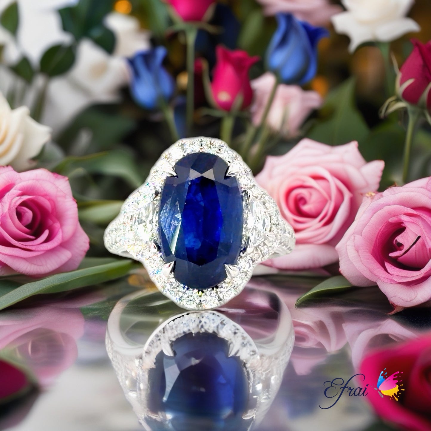 Natural Cushion cut Royal Blue Sapphire Cocktail Ring in White Gold