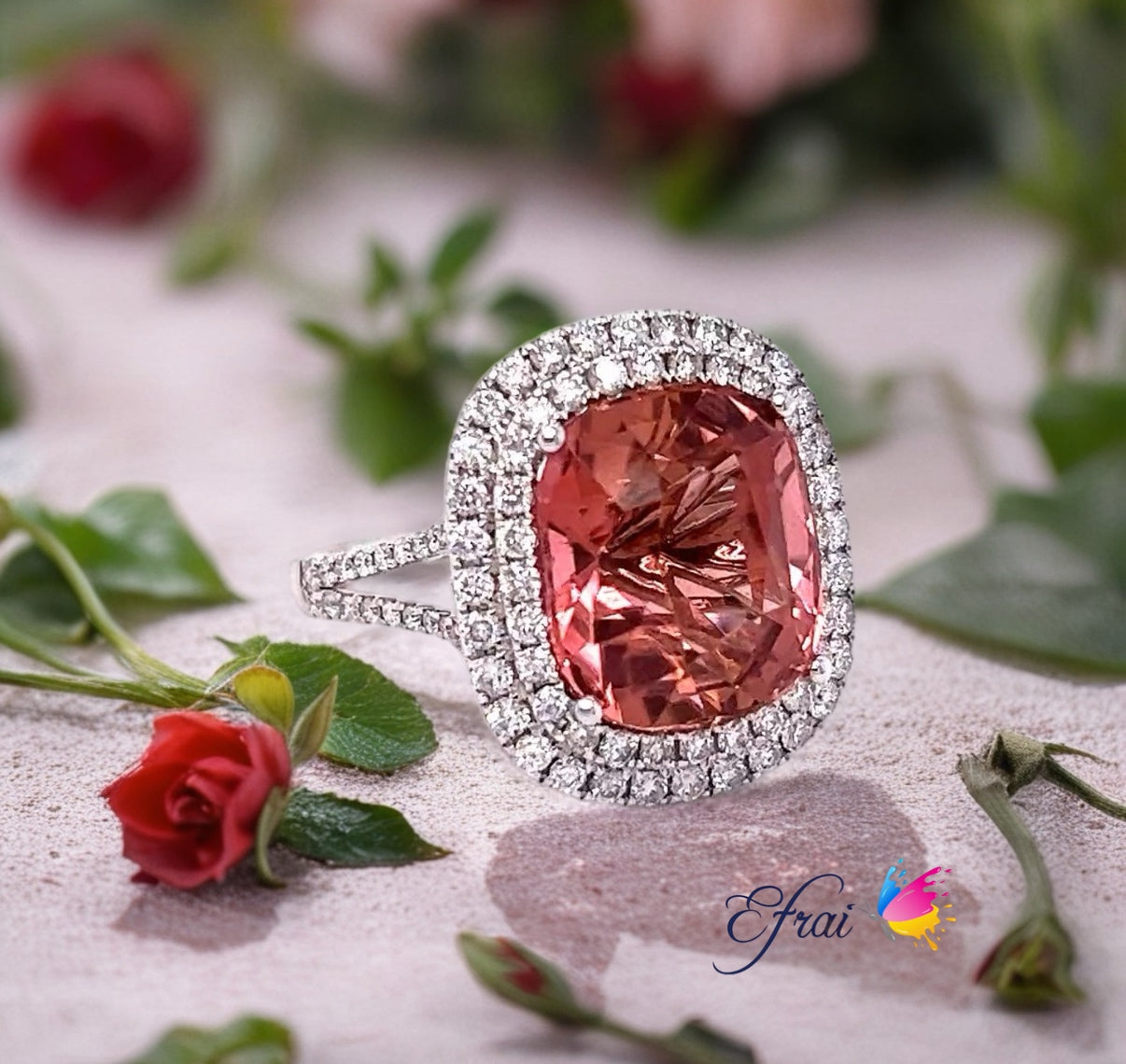 Gorgeous bright pink tourmaline diamonds ring