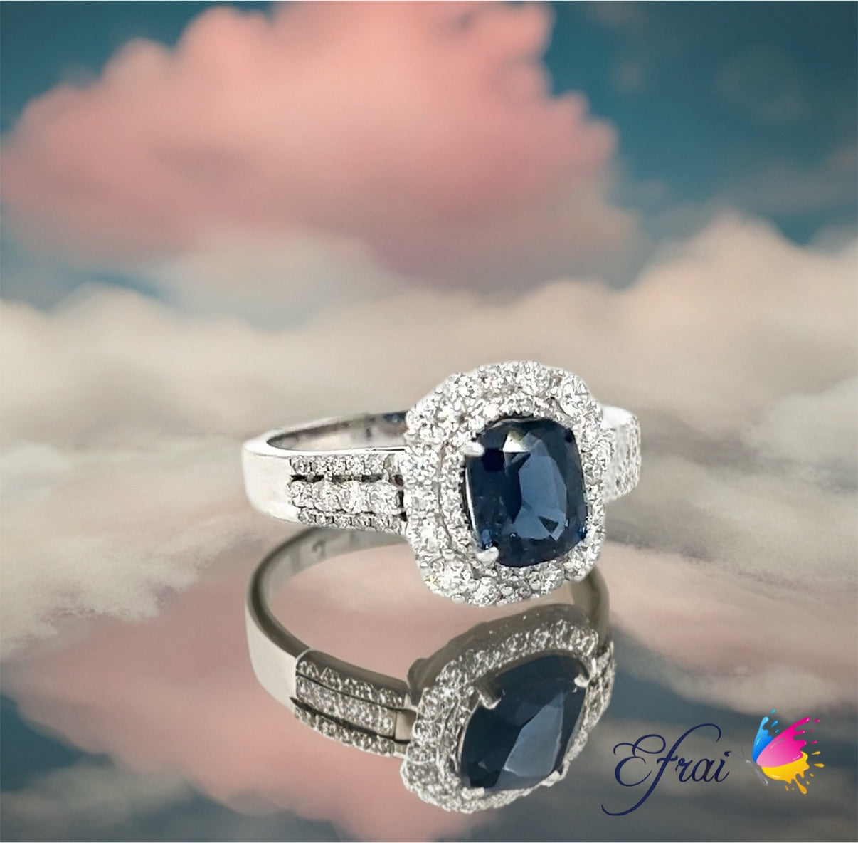 Deep blue spinel and diamonds ring