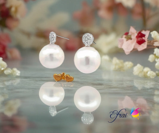 Natural white pearls and diamonds earrings