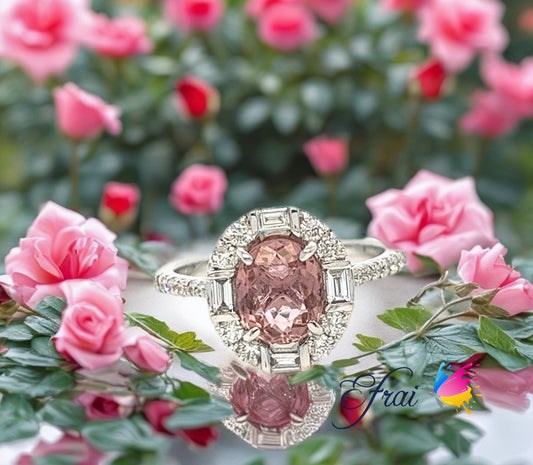 Oval pink tourmaline diamonds ring