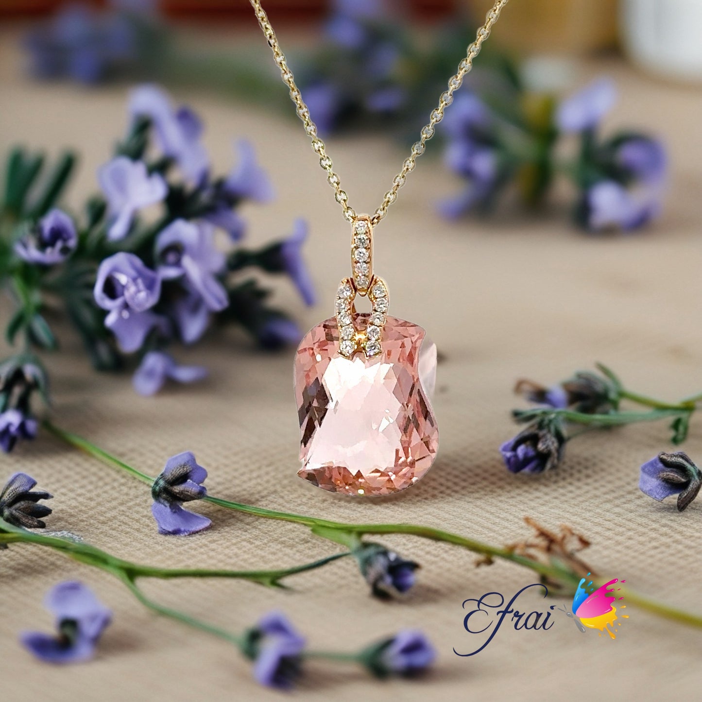 Gorgeous natural pink morganite and diamonds pendant