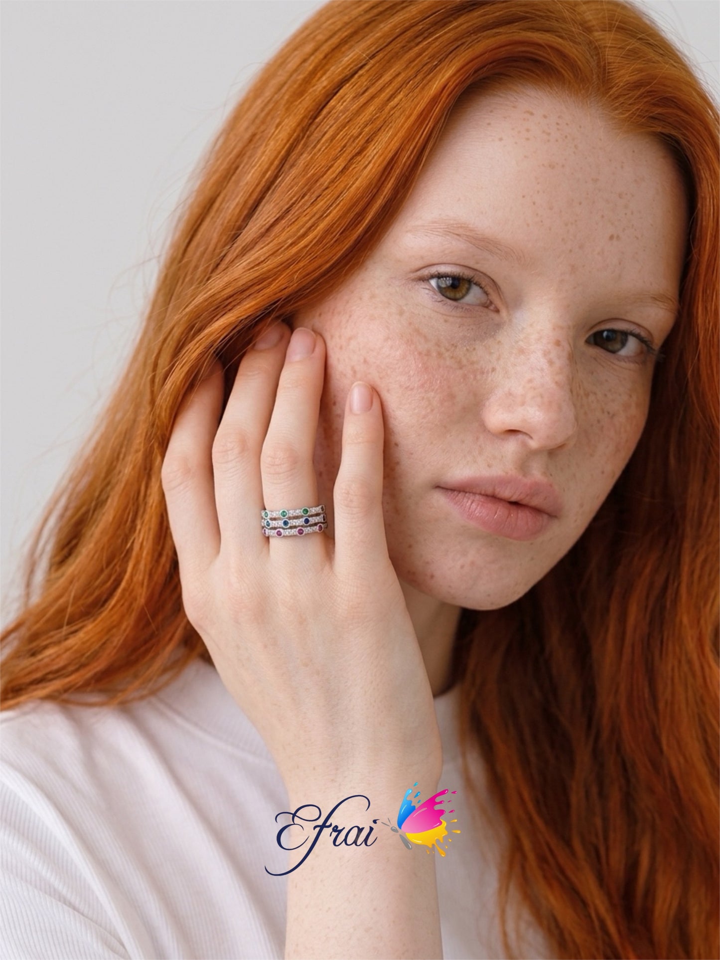 Tricolor gemstones and diamonds ring