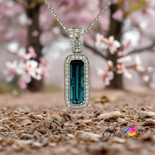 Deep blue tourmaline and diamonds necklace