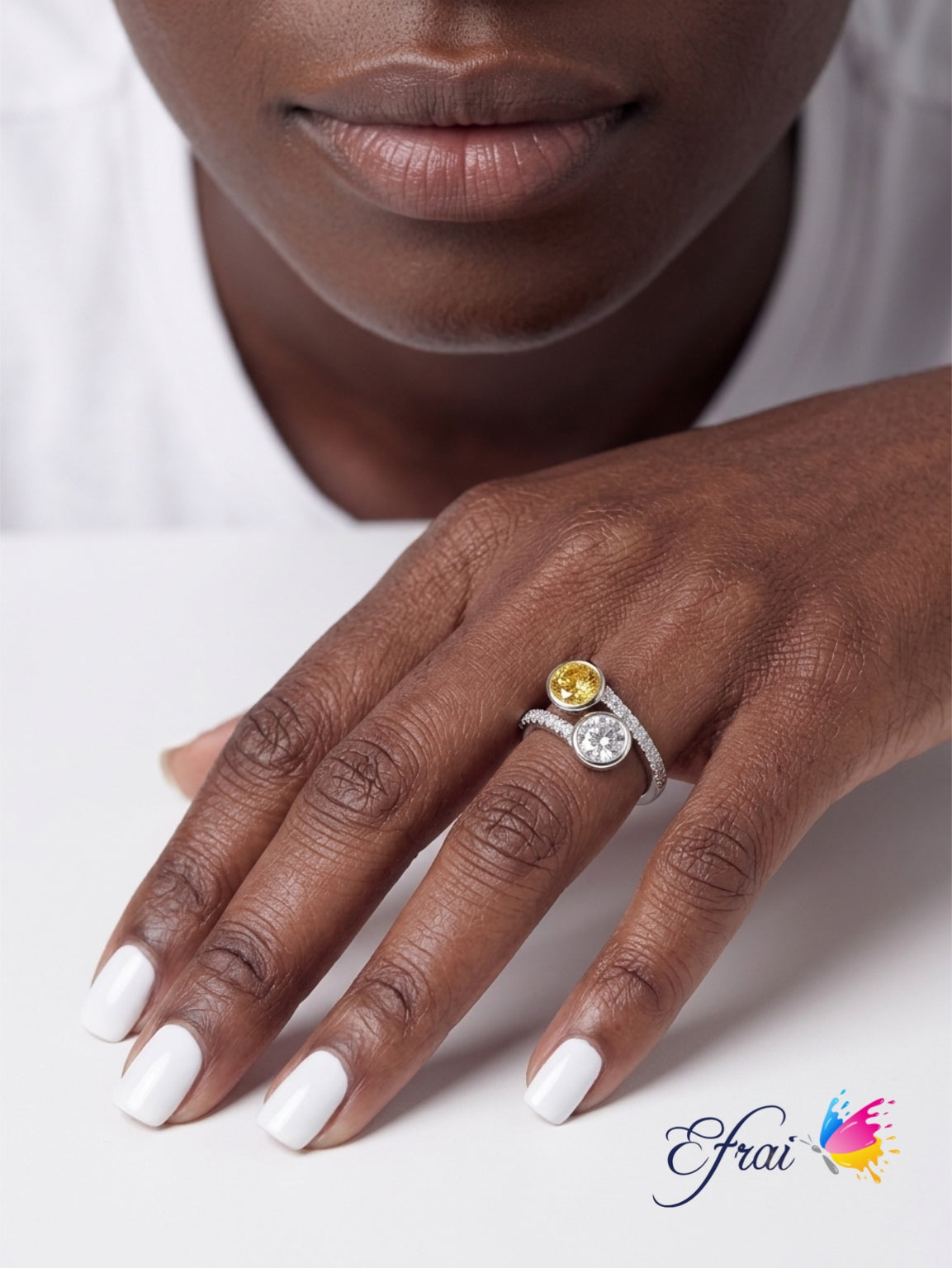 Fancy natural round orange Diamond Bypass Ring in White Gold