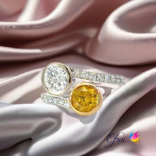 Fancy natural round orange Diamond Bypass Ring in White Gold