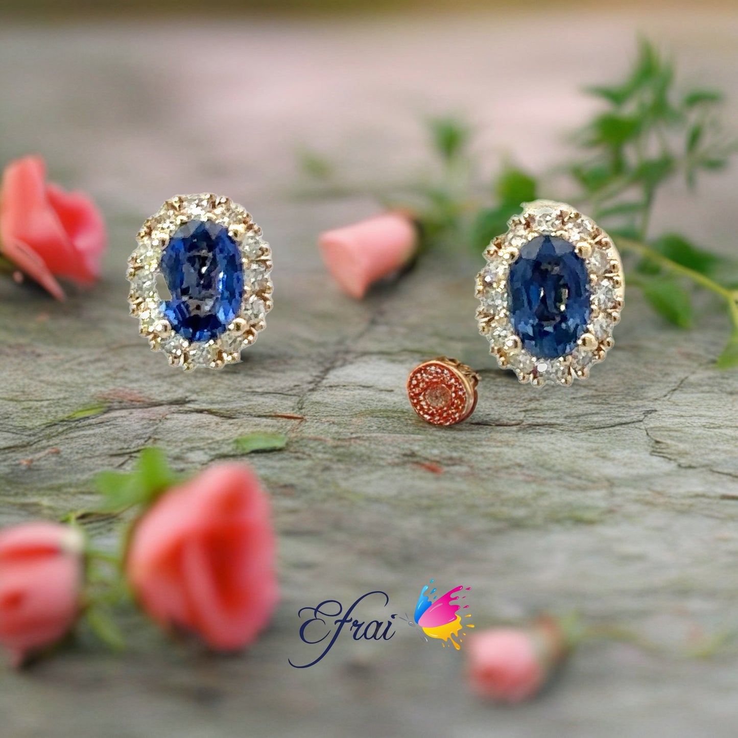 Natural sapphires and diamonds earrings