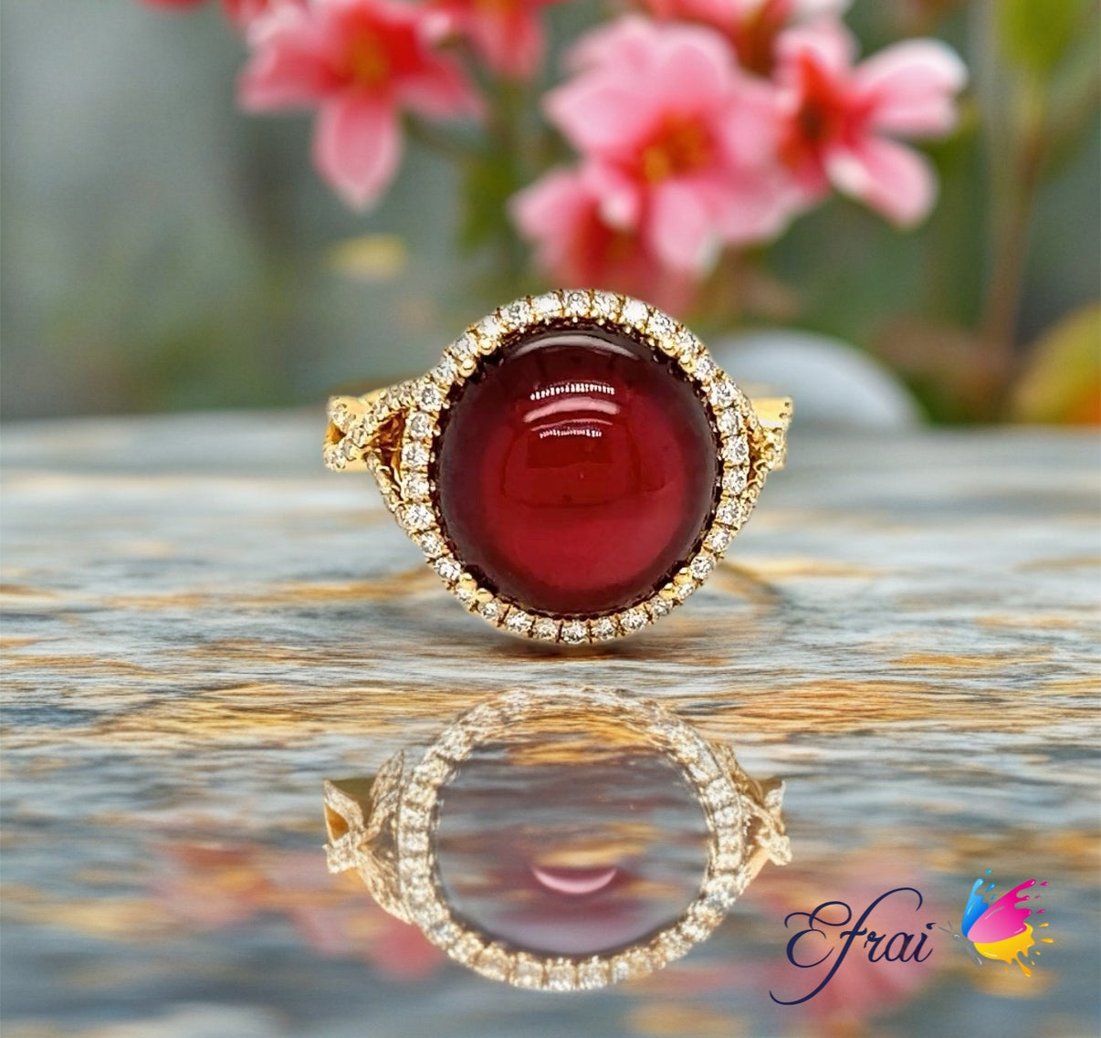 Gorgeous cabochon tourmaline and diamonds ring