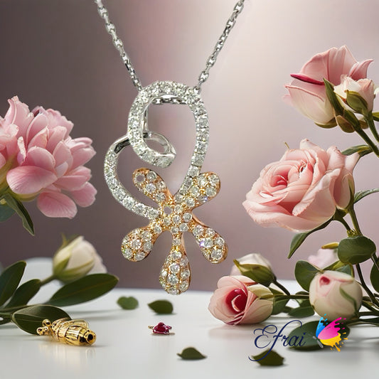 Diamond heart and flower necklace