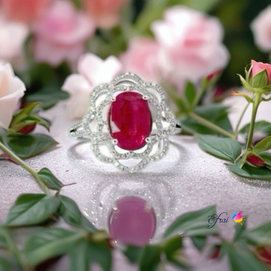 Natural oval ruby and diamonds vintage ring