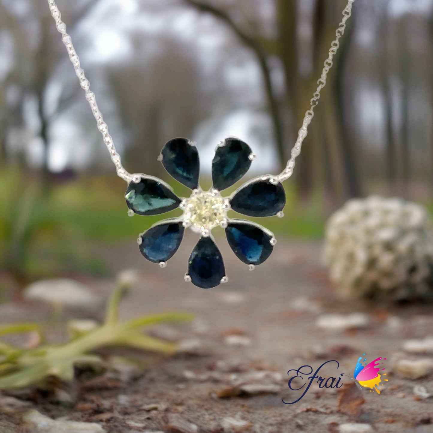 Stunning natural blue sapphire flower necklace