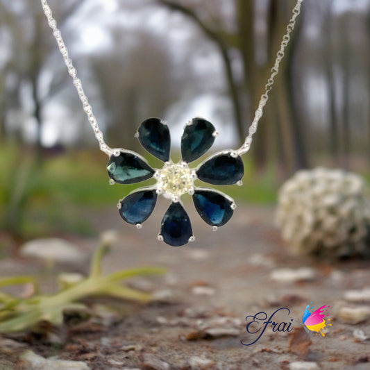 Stunning natural blue sapphire flower necklace