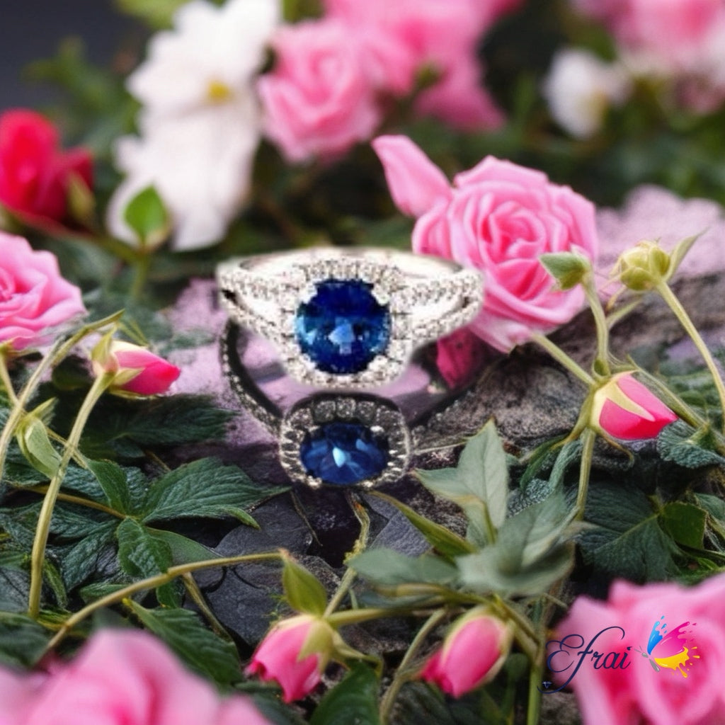 GIA certified no heat natural blue sapphire and diamonds ring