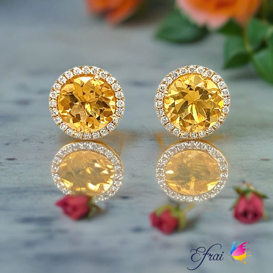 Round yellow spinels diamonds earrings