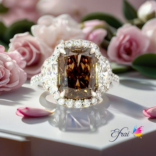 Natural Fancy Champagne brown Diamond Halo Engagement Ring in White Gold