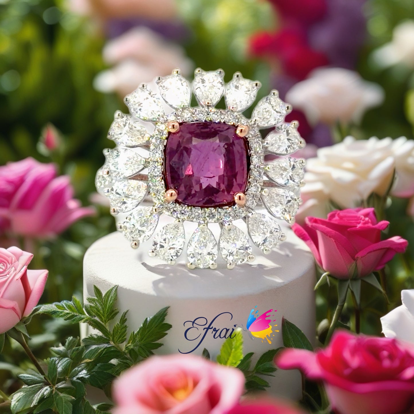 Natural certified NO HEAT pink sapphire and diamonds ring