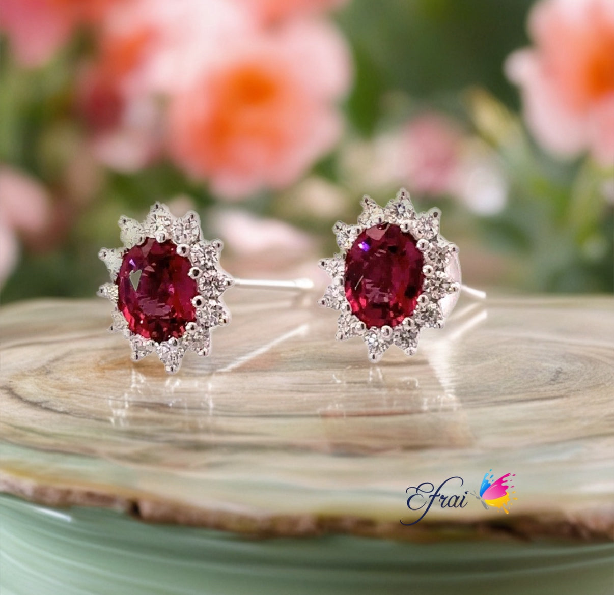 Gorgeous natural Malaya Garnet and diamonds earrings