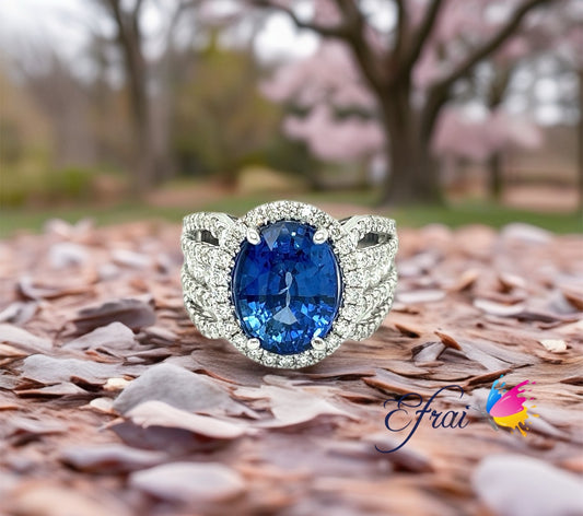 Gorgeous blue oval sapphire and diamonds ring