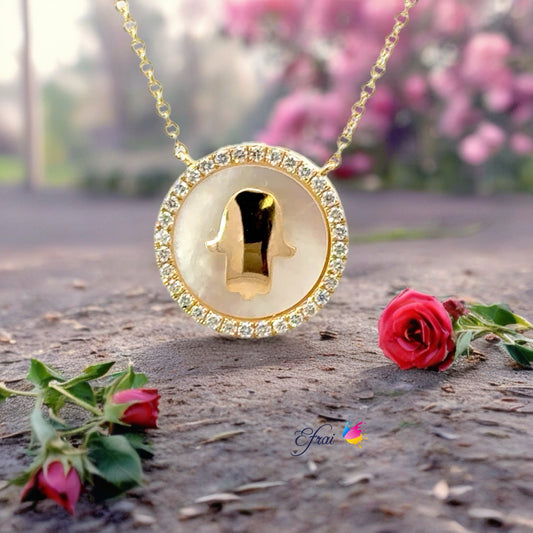 Elegant Hamza in mother of pearl and diamonds Necklace