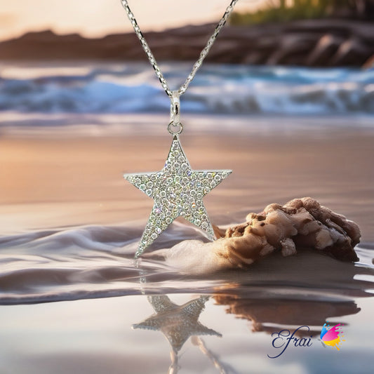 Gorgeous deco design natural diamonds star necklace