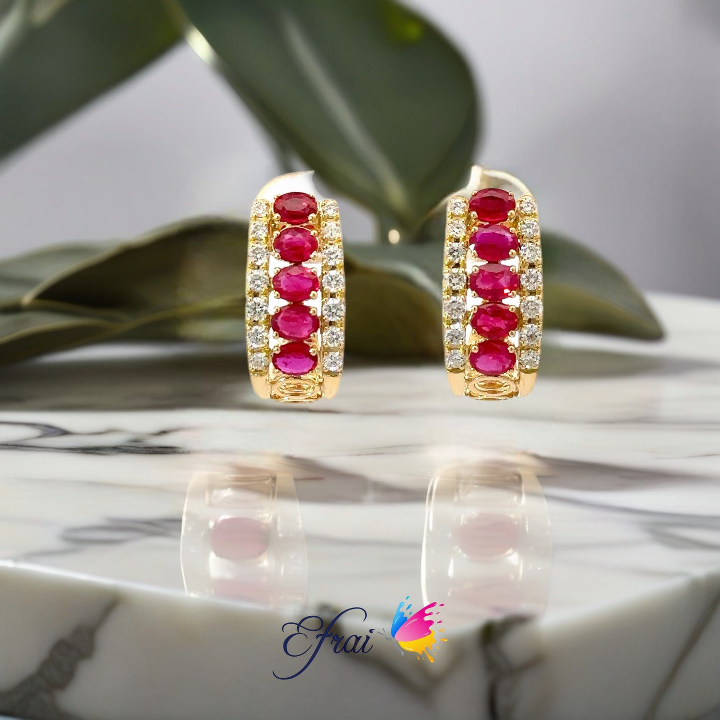 Gorgeous natural red rubies and diamonds earrings