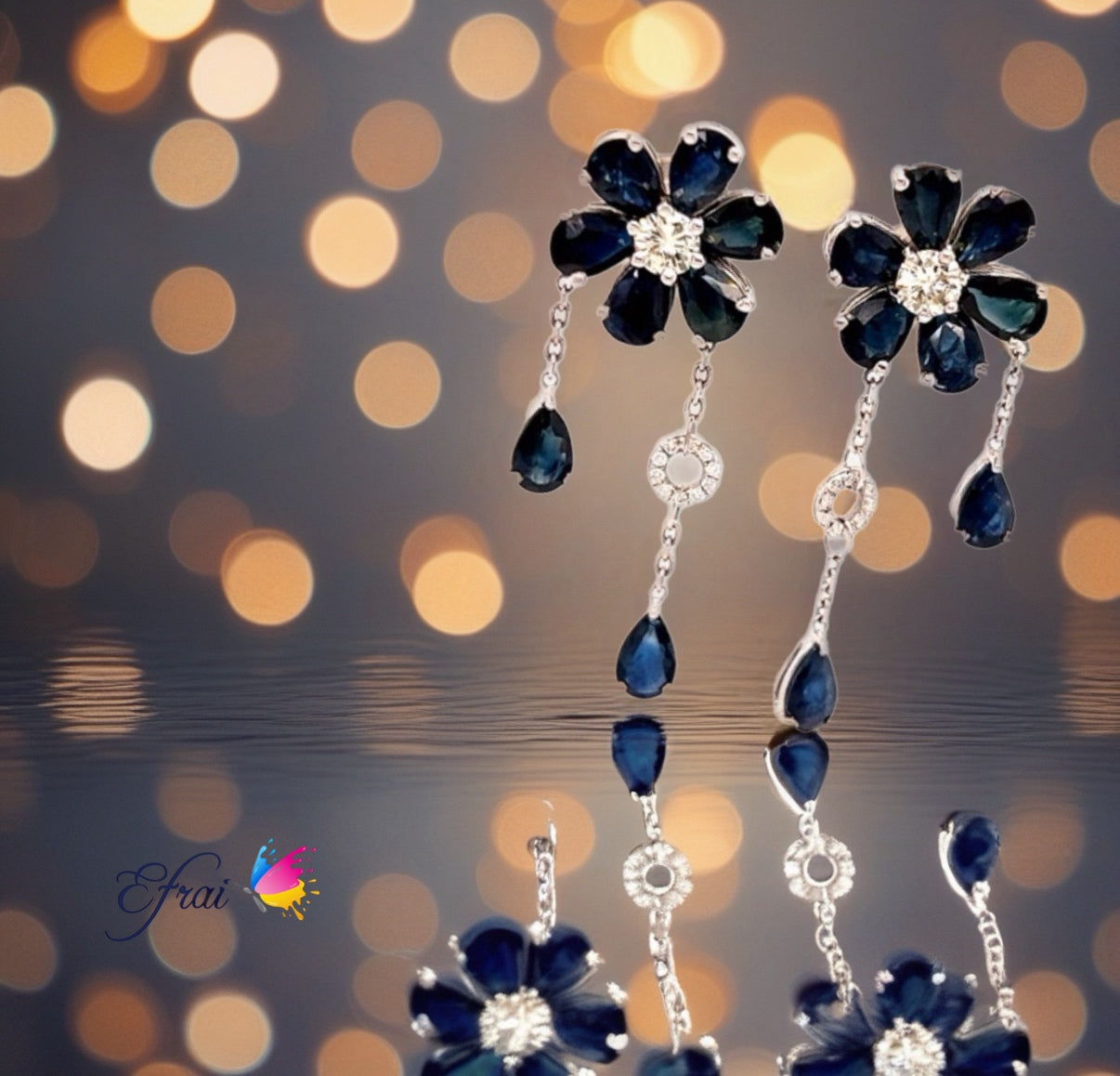 Sapphire flowers diamonds earrings