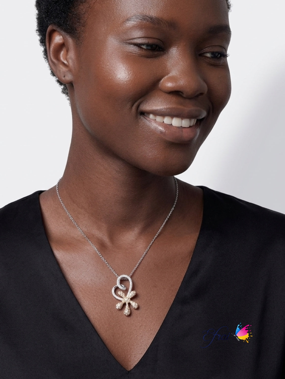 Diamond heart and flower necklace